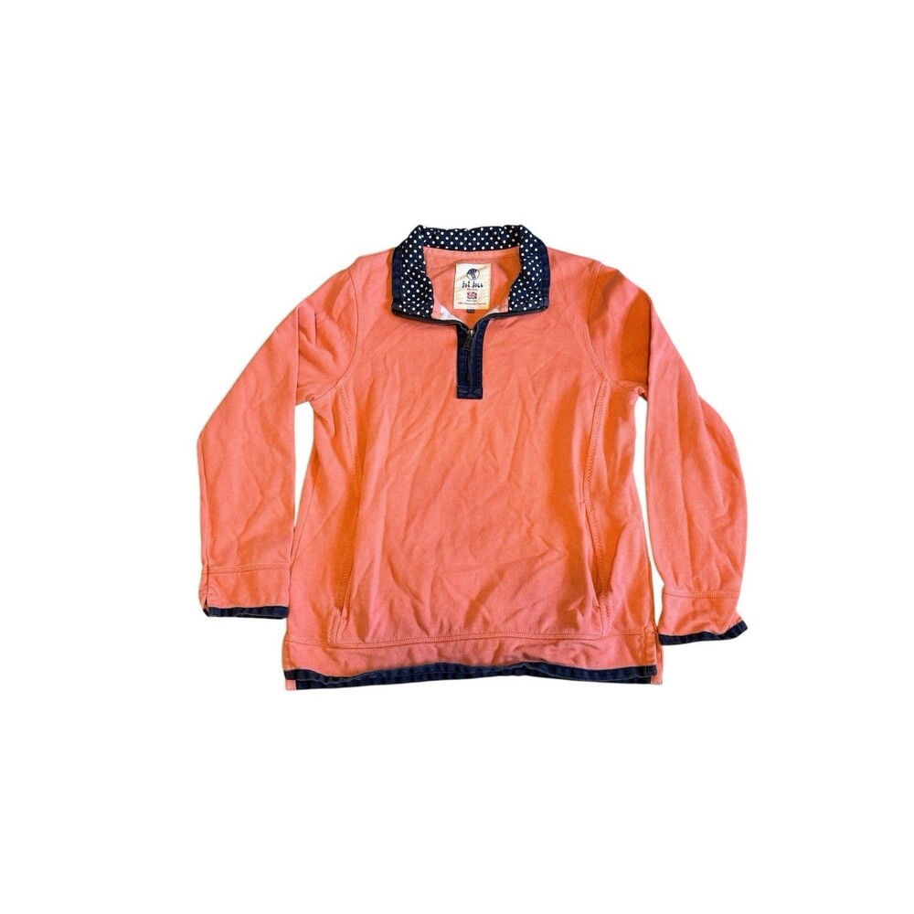 Fat Face Coral Pullover Sweater with Navy Polka Dot Trim
